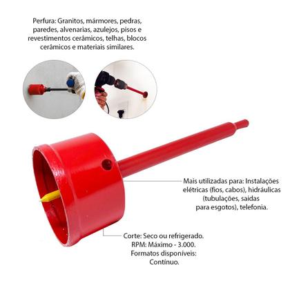 Imagem de Serra Copo Diamantada 75mm Concreto Piso Parede Braskoki