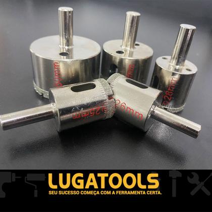 Imagem de Serra Copo Diamantada Kit 5 Peças Profissional Alvenaria Porcelanato e Vidro 25 à 50mm Em Aço Carbono