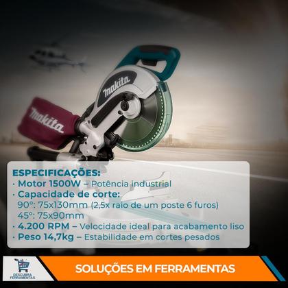 Imagem de Serra De Esquadria MLS100 Makita 1500W 4200RPM Disco 255MM Corte Chanfrado Guia Auxiliar Freio Instantâneo Aspiração Pó Carpintaria Marcenaria