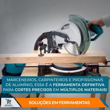 Imagem de Serra De Esquadria MLS100 Makita 1500W 4200RPM Disco 255MM Corte Chanfrado Guia Auxiliar Freio Instantâneo Aspiração Pó Carpintaria Marcenaria