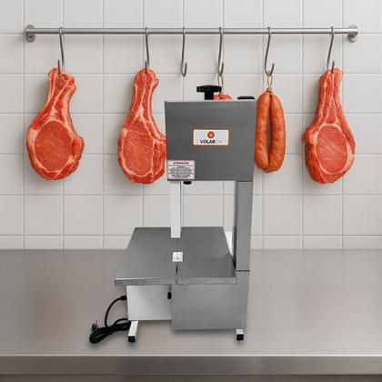 Imagem de Serra Fita Bancada Maquina Cortar Carne Semi Inox 1,46 Serrar Osso Porco Frango Peixe e Congelados