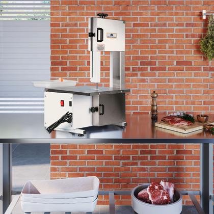 Imagem de Serra Fita Bancada Mesa Inox Moedor Máquina Cortar Moer Carne Porco Frango Peixe Serrar Osso Semi Profissional Açougue