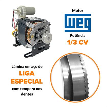 Imagem de Serra Fita Bancada Mesa Inox Moedor Máquina Cortar Moer Carne Porco Frango Peixe Serrar Osso Semi Profissional Açougue