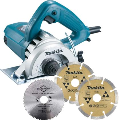 Imagem de Serra Mármore 4.3/8 POL 1.300W 4100NH3ZX2 MAKITA kit com Discos e Maleta