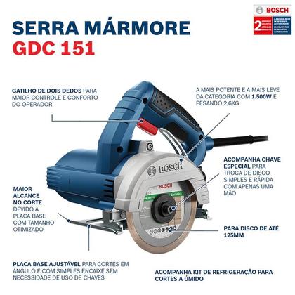 Imagem de Serra Mármore 5 POL 1500W TITAN GDC 151 com Maleta, Kit Refrigeração e Disco BOSCH