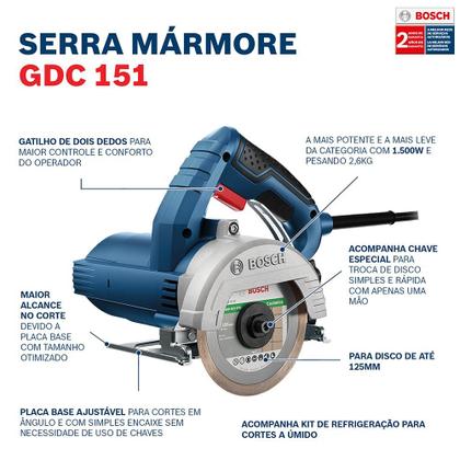 Imagem de Serra Mármore 5 POL 1500W TITAN GDC 151 com Maleta, Kit Refrigeração e Disco BOSCH