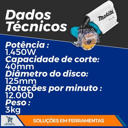 Imagem de Serra Mármore Makita 4100KB 1450W Disco 125MM com Coletor de Pó