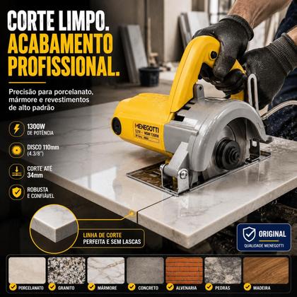 Imagem de Serra Mármore Profissional Menegotti 1300W Corte 34mm 127V ou 220V Alta Rotação