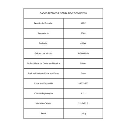 Imagem de Serra Tico Tico C/ Motor 127V 400w Menegotti Mst-55