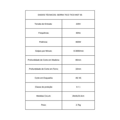 Imagem de Serra Tico Tico C/ Motor 220V 800w Menegotti Mst-80