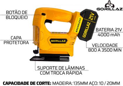 Imagem de Serra Tico-tico Profissional Base Ajustável Com Duas Baterias Bivolt 110/220v Gst-21v Gorillaz