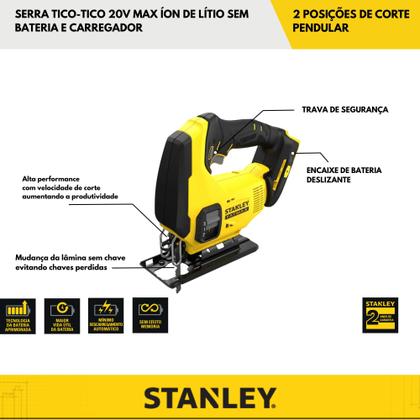 Imagem de Serra Tico-Tico Stanley 20V SCJ600B-B3 V20 c/ Troca Rápida e Sapata Aço