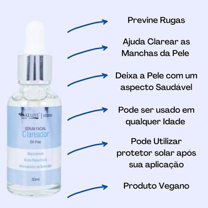 Imagem de Sérum Facial Clareador Com Ácido Hialurônico Sem Óleo 30ML - Max Love
