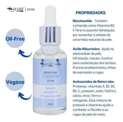 Imagem de Sérum Facial Clareador Com Ácido Hialurônico Sem Óleo 30ML - Max Love