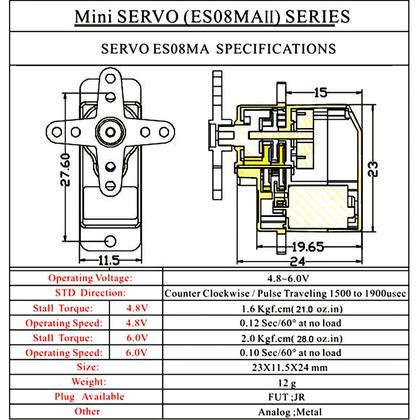 Imagem de Servo Analógico INJORA Emax ES08MAII 12g para Carros RC AX24 e SCX24