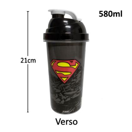 Imagem de Shakeira de Plástico 580 ml com Tampa Rosca e Misturador Super Homem