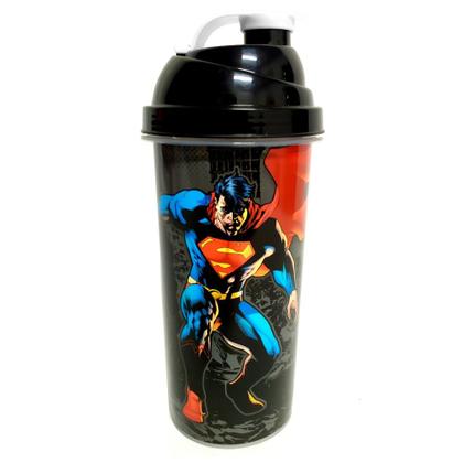 Imagem de Shakeira de Plástico 580 ml com Tampa Rosca e Misturador Super Homem