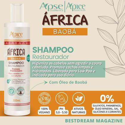 Imagem de Shampoo África Baobá Apice Restaurador Vegano Limpeza Suave Cacheados Crespos Ondulados Apse 300ml