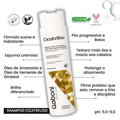 Imagem de Shampoo Antifrizz/Efeito liso Pós Progressiva Cicatriliso 250ml Gaboni