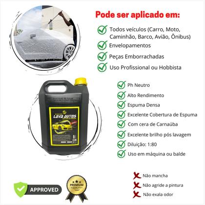 Imagem de Shampoo Automotivo Lava Autos Brilho Protege Concentrado 1:80 Com Cera de Carnaúba Ph Neutro 5 lts 