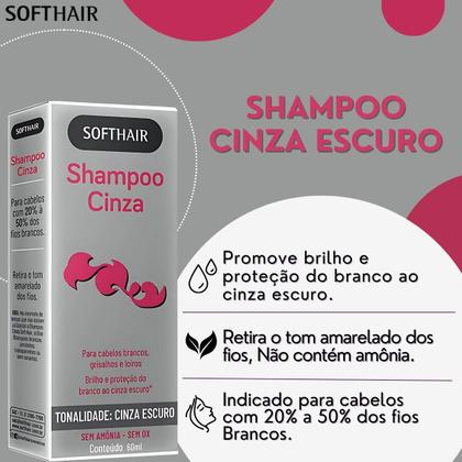 Imagem de Shampoo Cinza Escuro Soft Hair Cabelo Grisalho Profissional Sem Amonia E Oxidantes 60ml