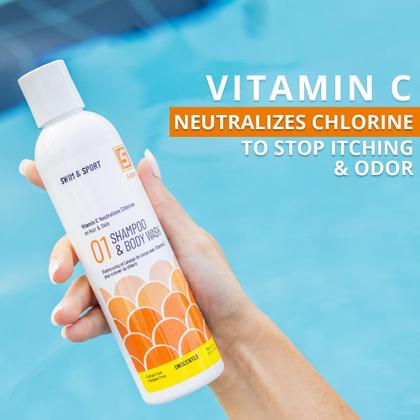 Imagem de Shampoo de natação com cloro e vitamina C Solpri Swimmers com condicionador antes e depois da natação (total de 16 ml)