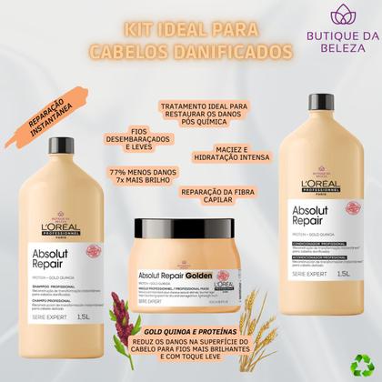 Imagem de Shampoo e Condicionador 1,5L Máscara Ligh 500g Loreal Absolut Repair Gold Quinoa