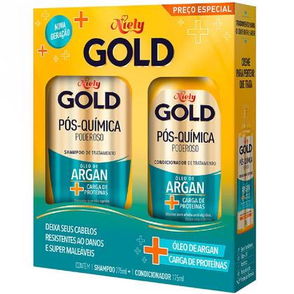 Imagem de Shampoo e Condicionador Niely Gold Pós-Química Poderoso + Multifuncional+ Reparador de Pontas