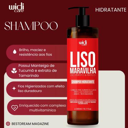 Imagem de Shampoo Liso Maravilha Widi Care Vegano Hidratante Capilar Limpeza 300ml