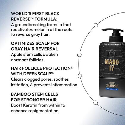 Imagem de Shampoo MARO17 Black+ para Homens - Reversão de Cabelos Grisalhos (300ml)