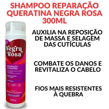 Imagem de Shampoo Reparação Queratina Negra Rosa 300ml Lançamento