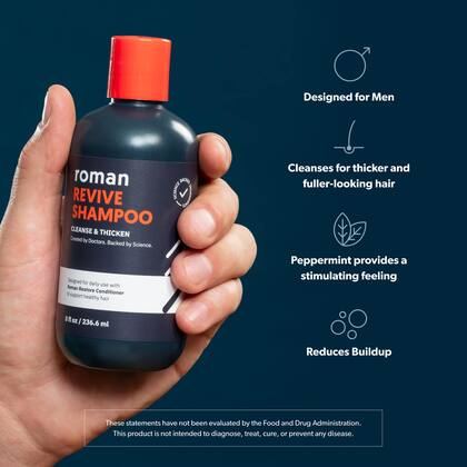 Imagem de Shampoo Roman Revive para Homens (240ml) - Com Saw Palmetto, Óleo de Semente de Abóbora e Cafeína