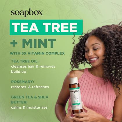 Imagem de Shampoo Soapbox Tea Tree 1L sem sulfato, sem parabenos, vegano