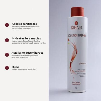 Imagem de Shampoo Solution Repair 1L Para Cabelos Danificados e Quimicamente Tratados / DIHAIR