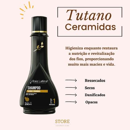 Imagem de Shampoo Tutano Ceramidas 250ml Raiz Latina Profissional Super Hidratação Limpeza Suave Cabelos Secos