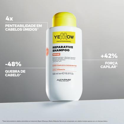 Imagem de Shampoo Yellow Repair Alfaparf 1000ml com Bond Complex e manteiga de cacau para cabelos danificados e fortes