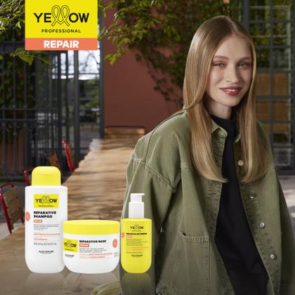 Imagem de Shampoo Yellow Repair Alfaparf 1000ml com Bond Complex e manteiga de cacau para cabelos danificados e fortes