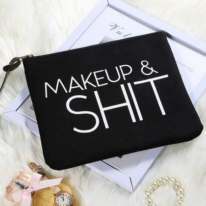 Imagem de SHERWAY Funny Makeup Bags, Quote Cosmetic Zipper Bolsa, Bonito Presente de Natal Presente de Aniversário para Meninas Mulheres Irmãs Amigas (Preto, 8 x 9,5 polegadas)