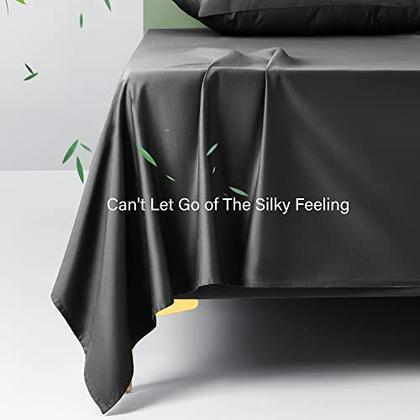 Imagem de Shilucheng 100% Cooling Bamboo Sheets Set- Queen Size 1800 Thread Count Soft Bed Sheets, 16 polegadas de bolso profundo, respirável, confortável e pilling resistente -4PC (rainha, preto)