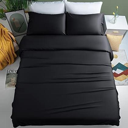 Imagem de Shilucheng 100% Cooling Bamboo Sheets Set- Queen Size 1800 Thread Count Soft Bed Sheets, 16 polegadas de bolso profundo, respirável, confortável e pilling resistente -4PC (rainha, preto)