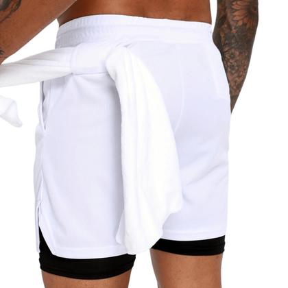 Imagem de short 2 em 1 com bolso interno para treino academia corrida proteção uv