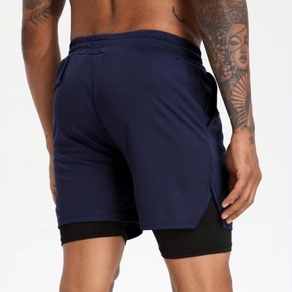 Imagem de short 2 em 1 com bolso interno para treino academia corrida proteção uv