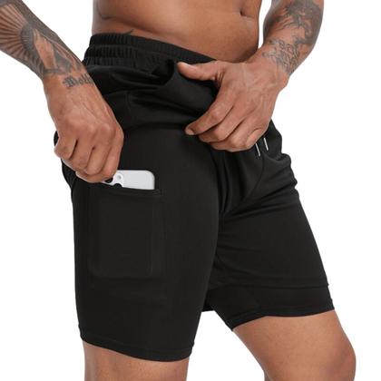 Imagem de short 2 em 1 com bolso interno para treino academia corrida proteção uv
