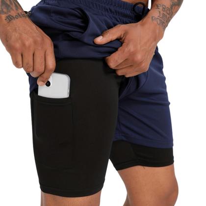Imagem de short 2 em 1 com bolso interno para treino academia corrida proteção uv