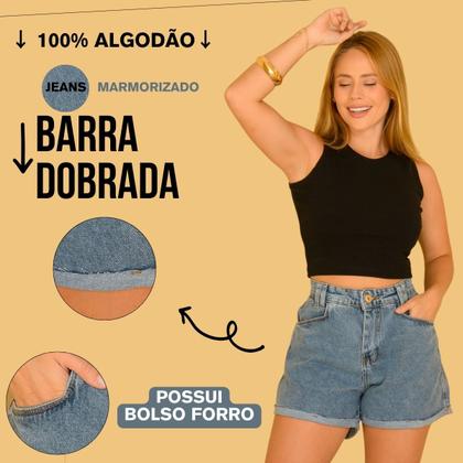 Imagem de Short Básico Marmorizado 100 Jeans Algodão Com a Barra Dobrada