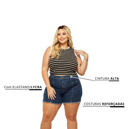 Imagem de Short Bermuda Feminina Cintura Alta Plus Size Modeladora Confortável Top com Elastano