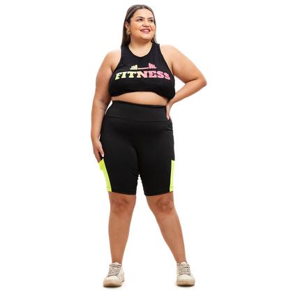 Imagem de Short Bermuda Feminino De Academia Plus Size Comprida Até O Joelho Zero Transparencia Com Bolso P/ Celular G1 Até G6