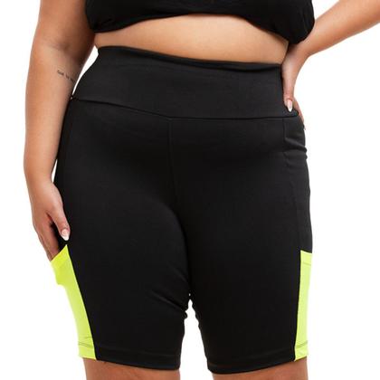 Imagem de Short Bermuda Feminino De Academia Plus Size Comprida Até O Joelho Zero Transparencia Com Bolso P/ Celular G1 Até G6