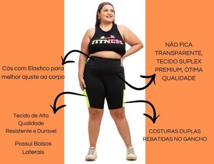 Imagem de Short Bermuda Feminino De Academia Plus Size Comprida Até O Joelho Zero Transparencia Com Bolso P/ Celular G1 Até G6