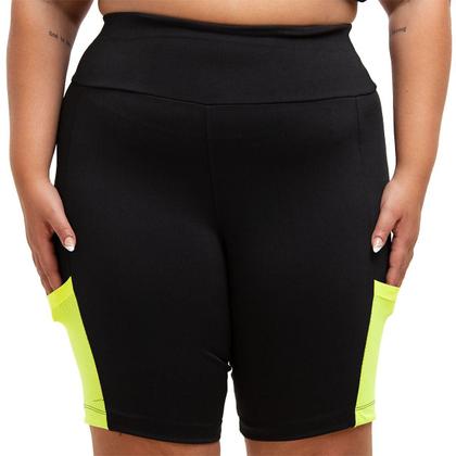 Imagem de Short Bermuda Feminino De Academia Plus Size Comprida Até O Joelho Zero Transparencia Com Bolso P/ Celular G1 Até G6
